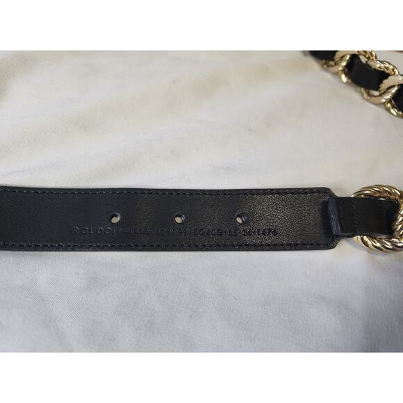 Rare Gucci Calfskin Torchon Double G Chain Black Leather Belt Sz 85 / US 6 - Picture 4 of 8